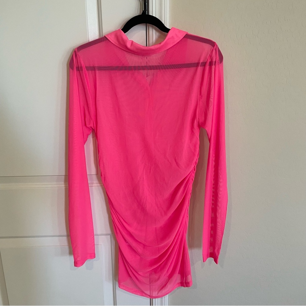 NEW Good American Pink Ruched Mesh Dress - Picture 6 of 7